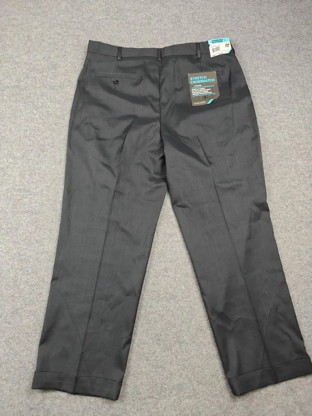 Savane Pants Mens 38x29 Gray Dress Pleated Stretch Crosshatch Microfiber